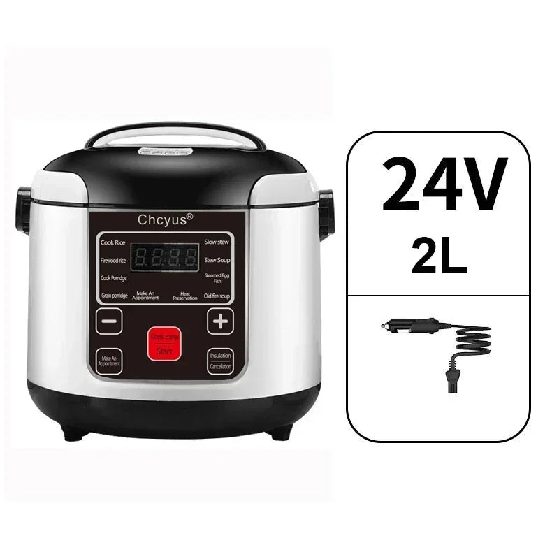 Portable 2L Car Rice Cooker - 12V/24V DC Electric Food Steamer and Soup Warmer