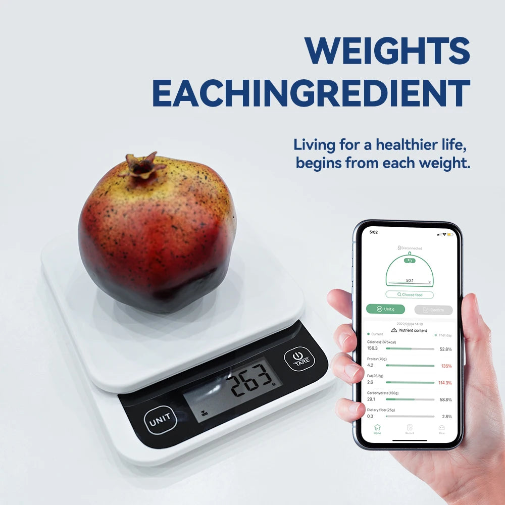 5kg/0.1g/1g Smart Kitchen Scales Nutrition Scale Smart Food Calories Scale Cook Bake Digital Scale with Nutrition Calculator APP
