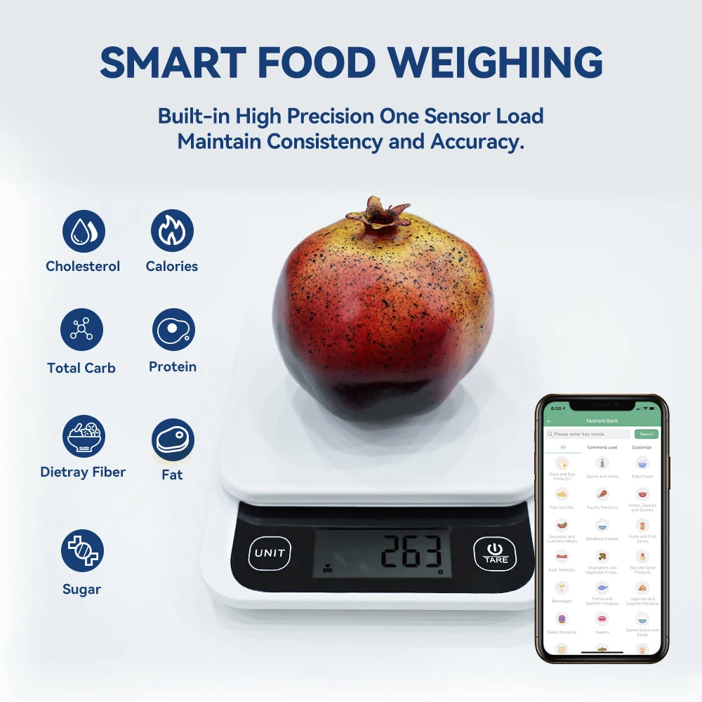 5kg/0.1g/1g Smart Kitchen Scales Nutrition Scale Smart Food Calories Scale Cook Bake Digital Scale with Nutrition Calculator APP