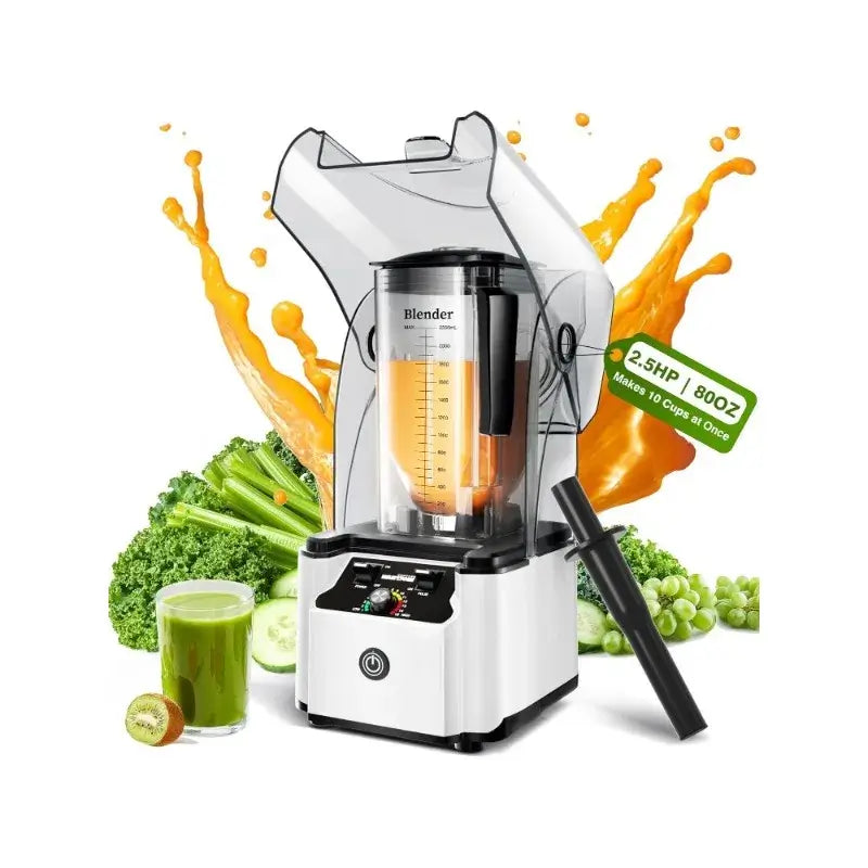 High-performance soundproof blender with a 2.5 HP copper motor, 80oz durable jar, and 6 stainless steel blades for fast, quiet, and smooth blending results.
