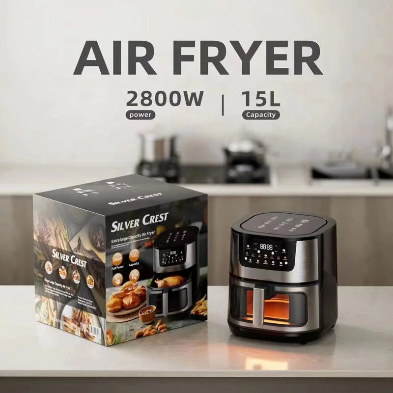 2024 New Smart Kitchen Household Air Deep Fryers Stainless Steel Healthy Large Capacity 15 Liters Electric Air Fryer Without Oil