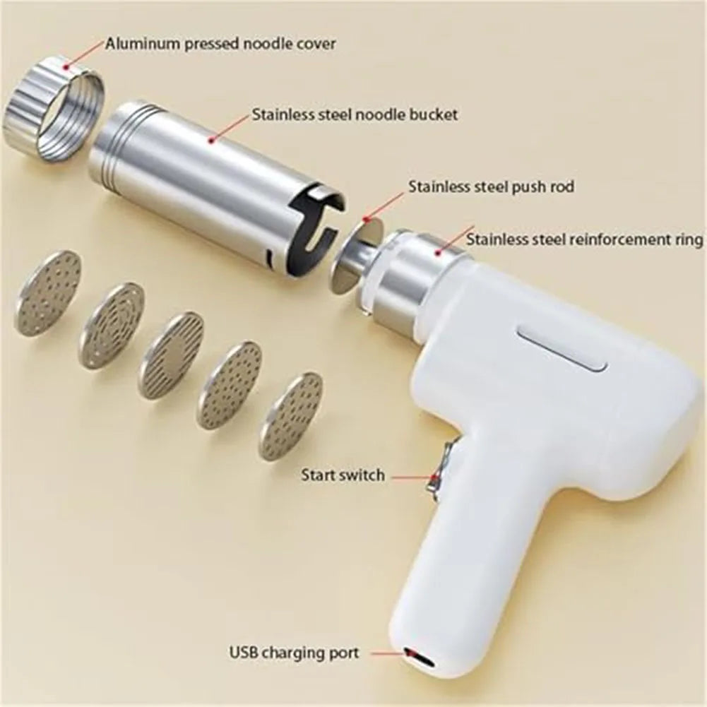 Cordless 5 in 1 Electric Noodle Maker with Five Interchangeable Molds for Homemade Pasta and Idiyappam Easy One Touch Operation