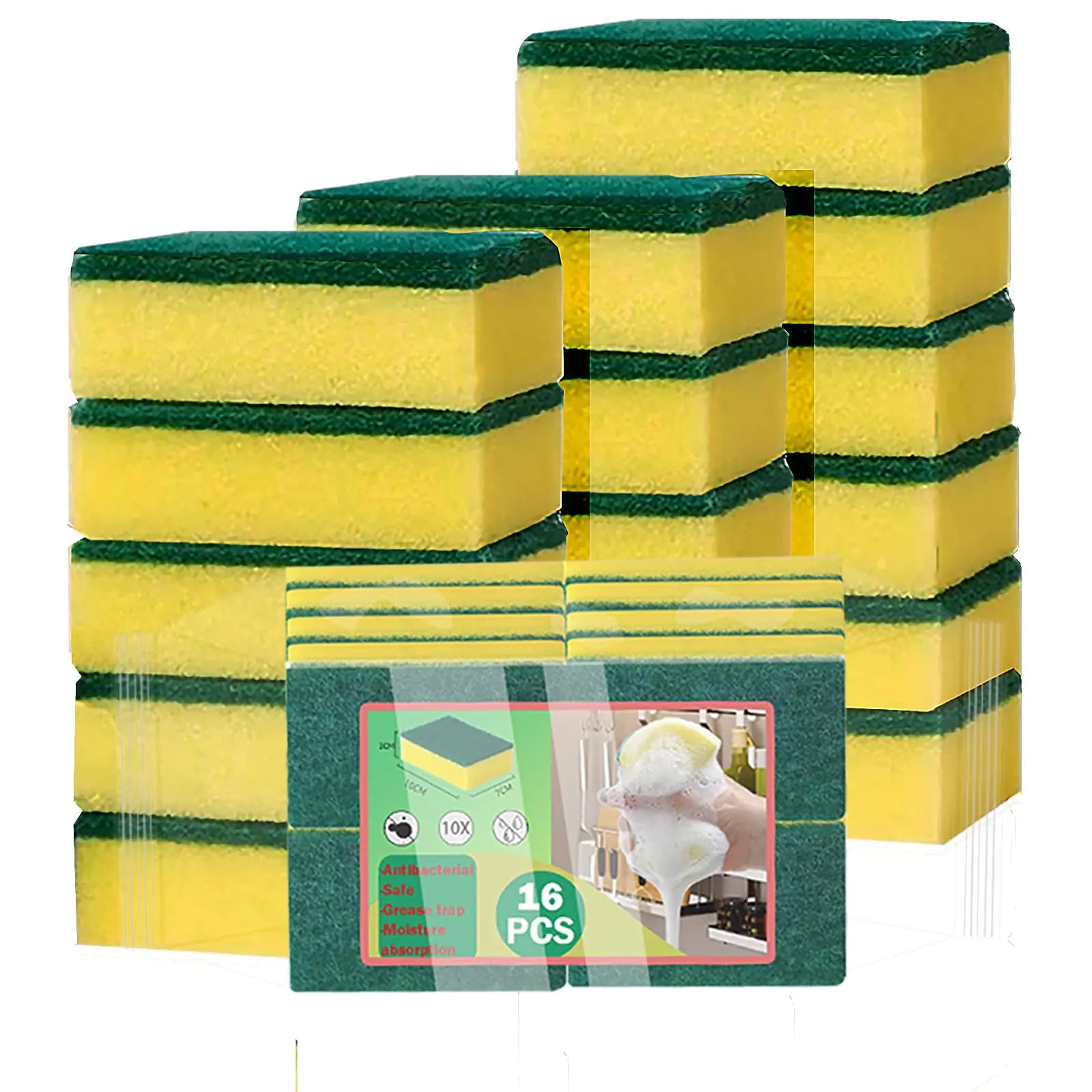 16-Pack Non-Scratch Kitchen Sponges – Heavy Duty Dish & Appliance Cleaner